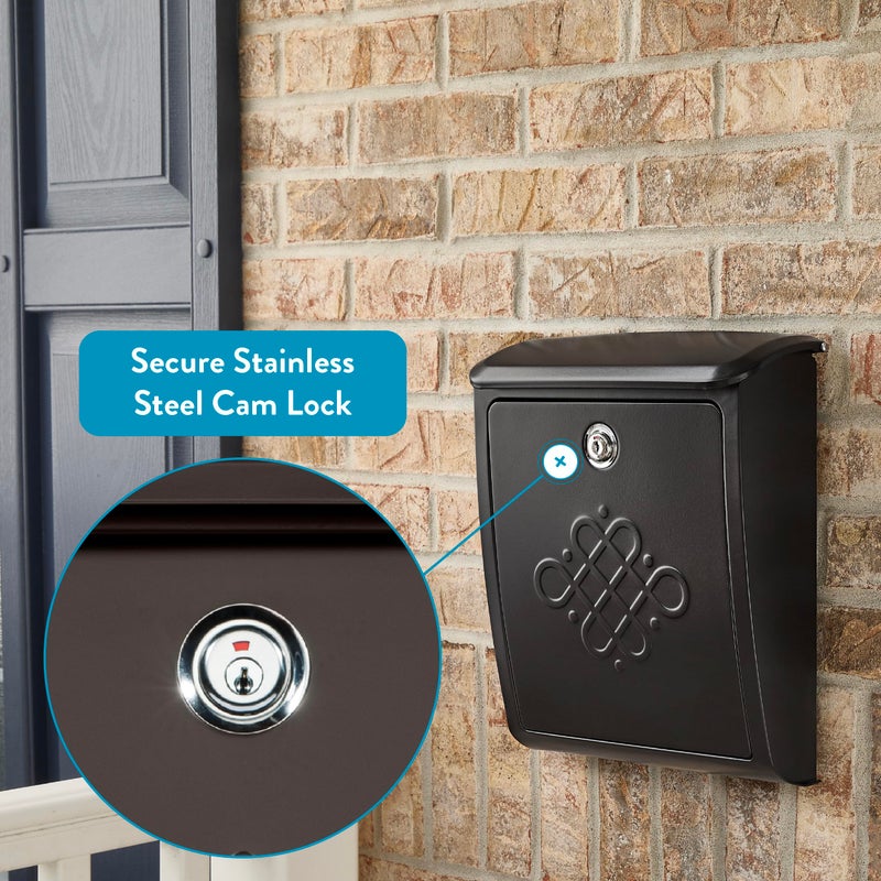 Architectural Mailboxes Bordeauxâ„¢ Locking, Wall-Mounted Mailbox for Outside, Decorative Metal Galvanized Steel Medium Mail Box with Lock and Key Drop Box, Rubbed Bronze - Image 2